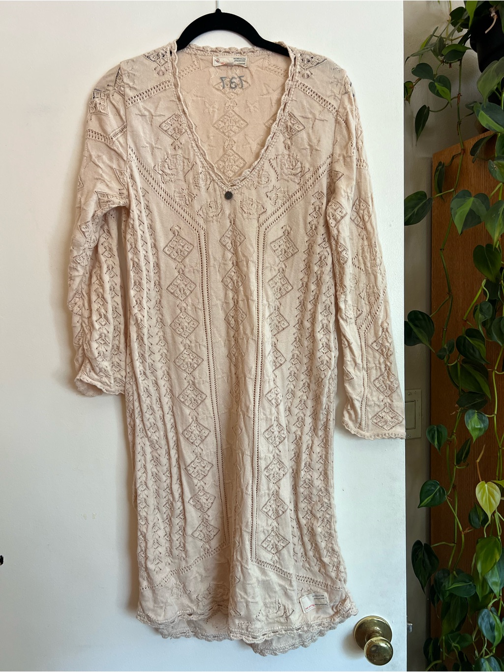 Odd Molly Cream Crochet Knit Long Sleeve Dress
